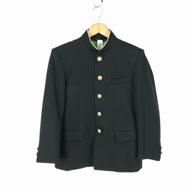 学生服 学ラン 160A 男子 上着 丸洗い可 ウール混 標準型学生服 ラウンドカラー カシドス 黒 中古 ランクC a3 JJ6669