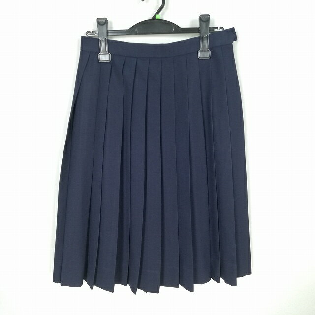 スクールスカート 冬物 w66-丈62 紺 中学 高校 プリーツ 学生服 制服 女子 中古 HK3890