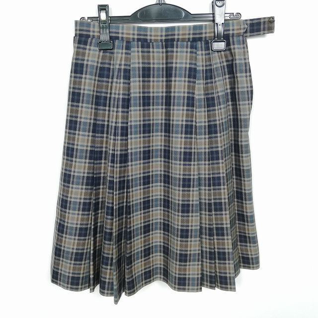 スクールスカート 冬物 w63-丈56 チェック 埼玉桜木中学 プリーツ 学生服 制服 女子 中古 HK3946