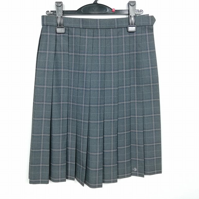 スクールスカート 冬物 w63-丈60 チェック 中学 高校 プリーツ 学生服 制服 女子 中古 HK3947