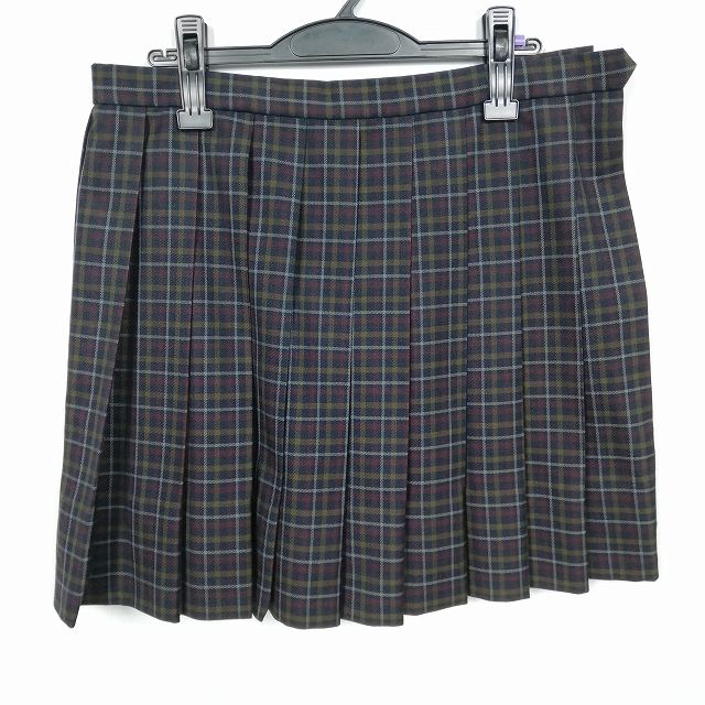 スクールスカート 大きいサイズ 冬物 w75-丈47 チェック 中学 高校 プリーツ 学生服 制服 女子 中古 HK3953