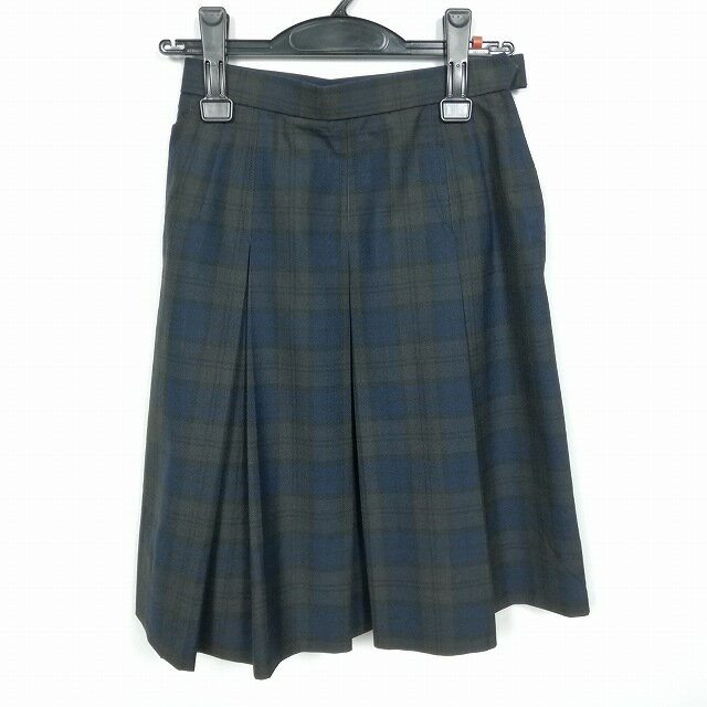 スクールスカート 夏物 w60-丈54 チェック 中学 高校 プリーツ 学生服 制服 女子 中古 HK3961