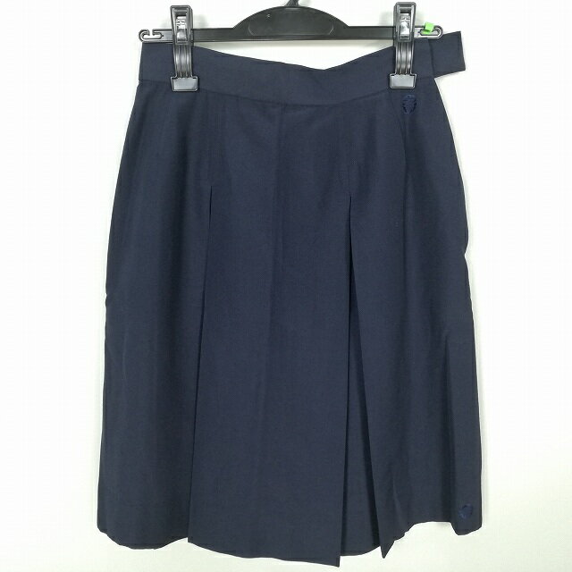 スクールスカート 夏物 w66-丈58 紺 中学 高校 プリーツ 学生服 制服 女子 中古 HK5722