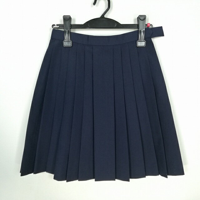 スクールスカート 夏物 w63-丈48 紺 中学 高校 プリーツ 学生服 制服 女子 中古 HK5909