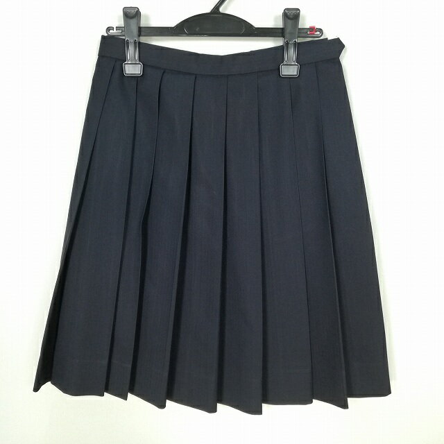 スクールスカート 冬物 w63-丈56 紺 中学 高校 プリーツ 学生服 制服 女子 中古 HK6890