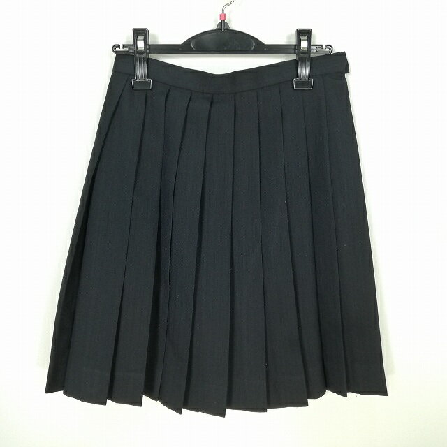 スクールスカート 冬物 w63-丈52 紺 中学 高校 プリーツ 学生服 制服 女子 中古 HK6891