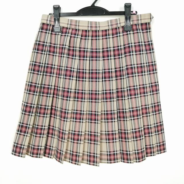 スクールスカート 大きいサイズ 夏物 w72-丈53 チェック 中学 高校 プリーツ 学生服 制服 女子 中古 HK6915