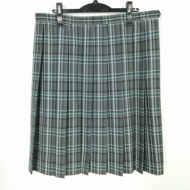 スクールスカート 大きいサイズ 夏物 w80-丈61 チェック 中学 高校 プリーツ 学生服 制服 女子 中古 HK7403