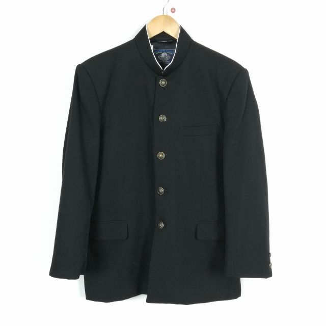学生服 学ラン 175A 男子 富士ヨット 上着 ウール混 標準型学生服 ラウンドカラー カシドス 黒 中古 ランクC a3 JJ5456