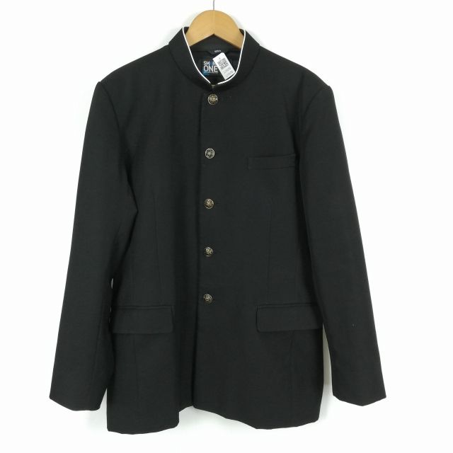 学生服 学ラン 185A 男子 富士ヨット 上着 ウール混 標準型学生服 ラウンドカラー カシドス 黒 中古 ランクC a3 JJ5670