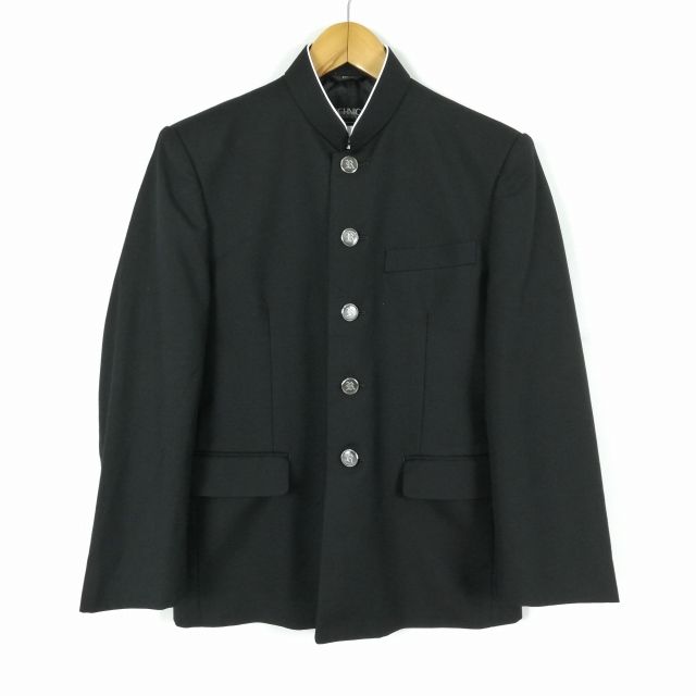 学生服 学ラン 160A 男子 上着 ウール混 標準型学生服 ラウンドカラー サージ 黒 中古 ランクB a3 JJ5683
