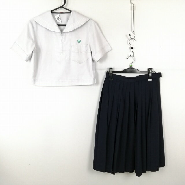 セーラー服 スカート 上下2点セット 大きいサイズ 夏物 白3本線 女子 学生服 中学 高校 白 制服 中古 ランクC NA2241