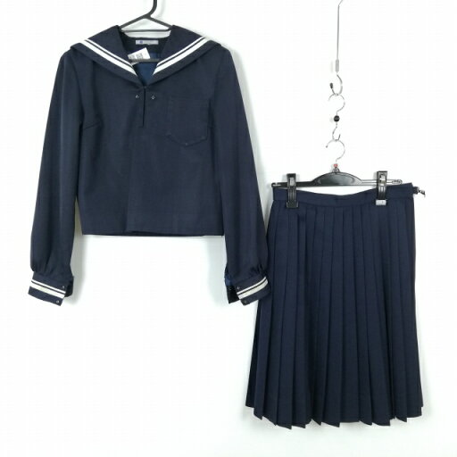 セーラー服 スカート 上下2点セット 冬物 白2本線 女子 学生服 中学 高校 紺 制服 中古 ランクC NA4026 セーラー服 スカート 上下2点セット 冬物 白2本線 女子 学生服 中学 高校 紺 制服 中古 ランクC NA4026