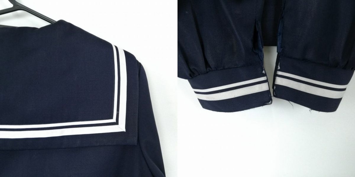 セーラー服 スカート 上下2点セット 冬物 白2本線 女子 学生服 中学 高校 紺 制服 中古 ランクC NA4026
