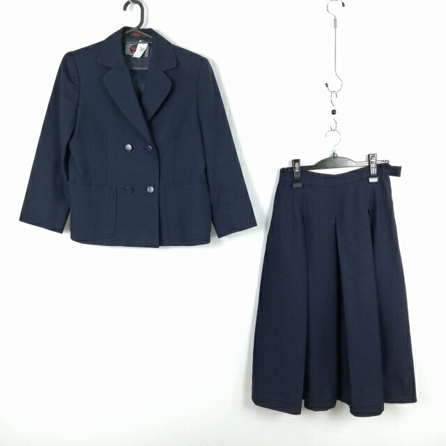 ブレザー スカート 上下2点セット 冬物 女子 学生服 中学 高校 紺 制服 中古 ランクC NA4638