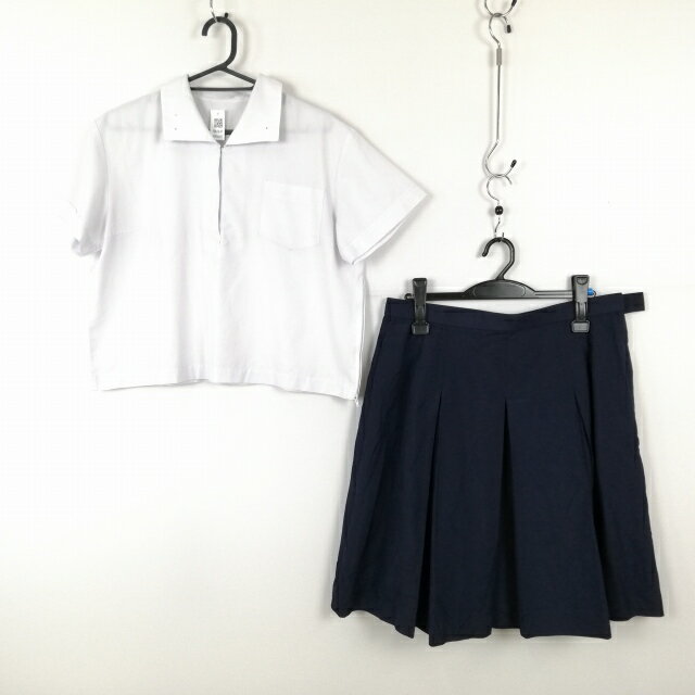 ブラウス スカート 上下2点セット 大きいサイズ 夏物 女子 学生服 中学 高校 白 制服 中古 ランクC NA4647