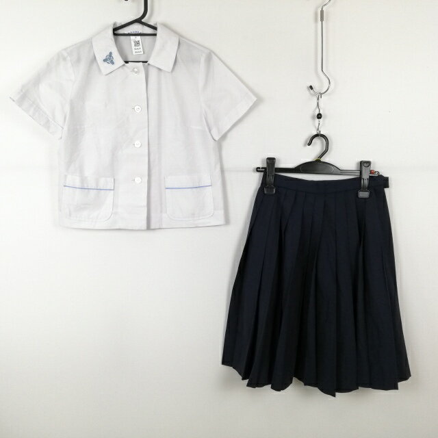 ブラウス スカート 上下2点セット 夏物 女子 学生服 中学 高校 白 制服 中古 ランクC NA4649