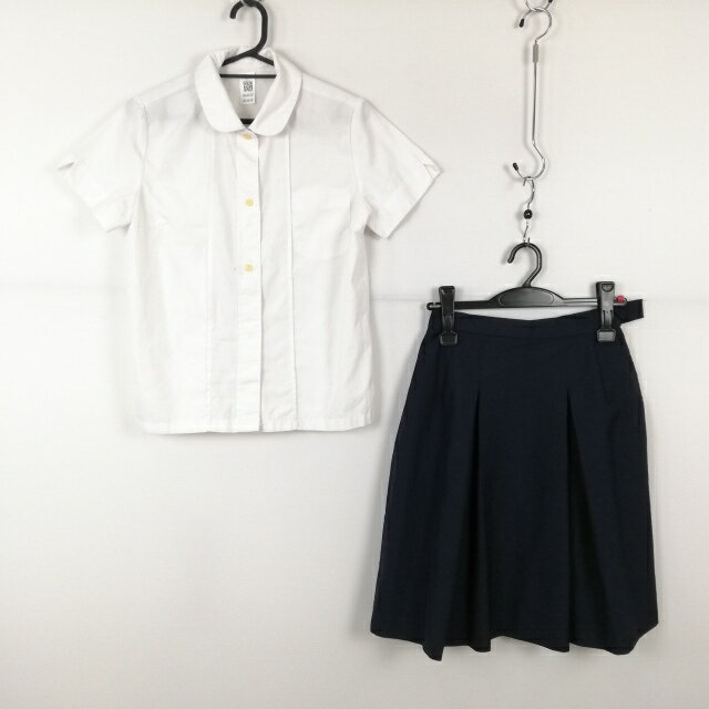 ブラウス スカート 上下2点セット 夏物 女子 学生服 中学 高校 白 制服 中古 ランクC NA4659