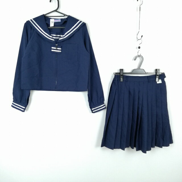 コスプレ セーラー服 スカート 上下2点セット 白2本線 女子 学生服 中学 高校 紺 制服 中古 GM1394