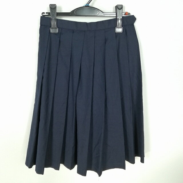 スクールスカート 夏物 w60-丈58 紺 中学 高校 プリーツ 学生服 制服 女子 中古 HK3518