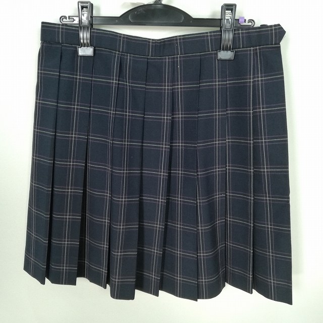 スクールスカート 大きいサイズ 夏物 w75-丈48 チェック 中学 高校 プリーツ 学生服 制服 女子 中古 HK5983