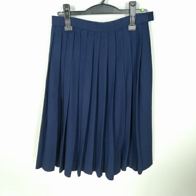 スクールスカート 冬物 w66-丈65 紺 中学 高校 プリーツ 学生服 制服 女子 中古 HK8340