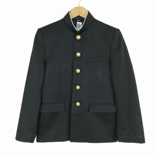 学生服 学ラン 155A 男子 富士ヨット 上着 ウール混 標準型学生服 ラウンドカラー カシドス 黒 中古 ランクC a3 JJ5696