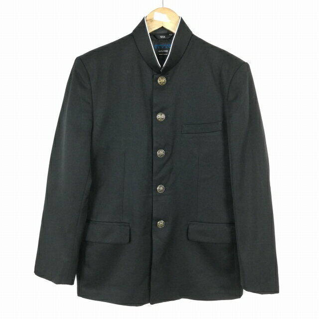 学生服 学ラン 165A 男子 富士ヨット 上着 ウール混 標準型学生服 ラウンドカラー カシドス 黒 中古 ランクC a3 JJ6332