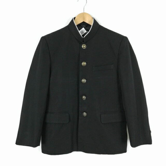 学生服 学ラン 155A 男子 上着 ウール ラウンドカラー カシドス 黒 中古 ランクC a3 JJ6359