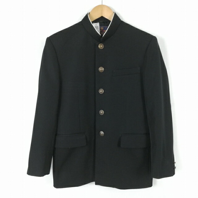 学生服 学ラン 160A 男子 上着 丸洗い可 ウール混 標準型学生服 ラウンドカラー カシドス 黒 中古 ランクC a3 JJ6610