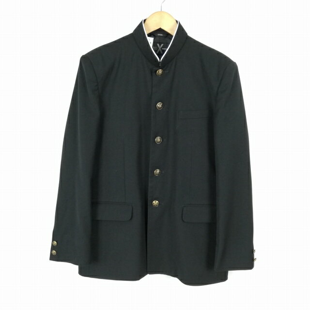 学生服 学ラン 170A 男子 富士ヨット 上着 丸洗い可 標準型学生服 ラウンドカラー カシドス 黒 中古 ランクC a3 JJ6676