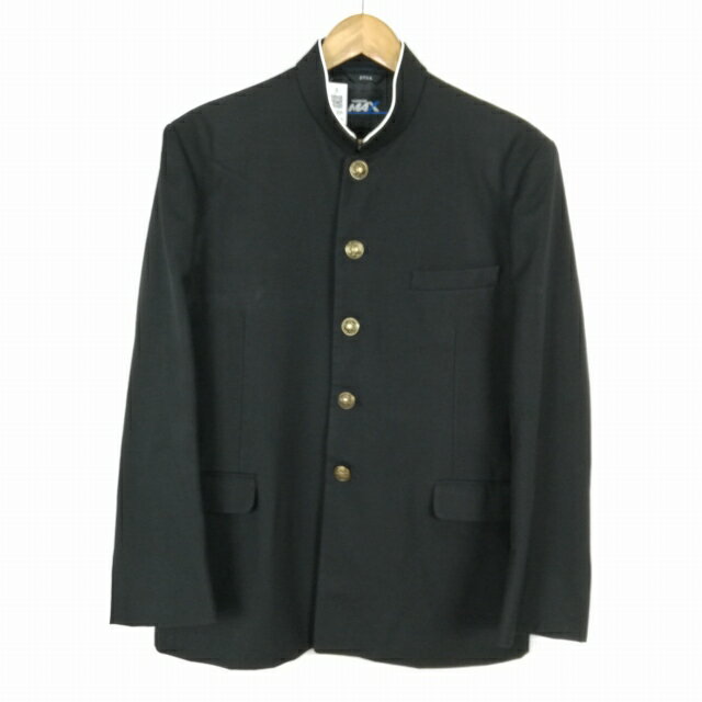 学生服 学ラン 175A 男子 トンボ 上着 丸洗い可 ウール混 標準型学生服 ラウンドカラー サージ 黒 中古 ランクC a3 JJ6677