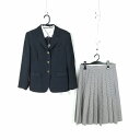 ブレザー チェックスカート リボン 上下4点セット トンボ 冬物 女子 学生服 岡山新見高校 紺 制服 中古 ランクC NA4077