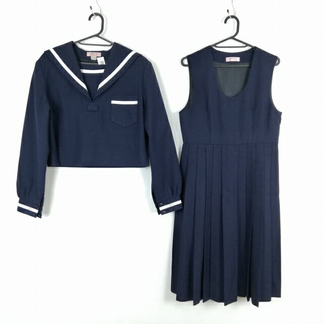 セーラー服 ジャンパースカート 上下2点セット 大きいサイズ 冬物 白1本線 女子 学生服 中学 高校 白 制服 中古 ランクC NA7413