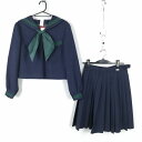 セーラー服 スカート スカーフ 上下3点セット 170A トンボ 冬物 緑3本線 女子 学生服 中学 高校 紺 制服 中古 ランクC EY0313
