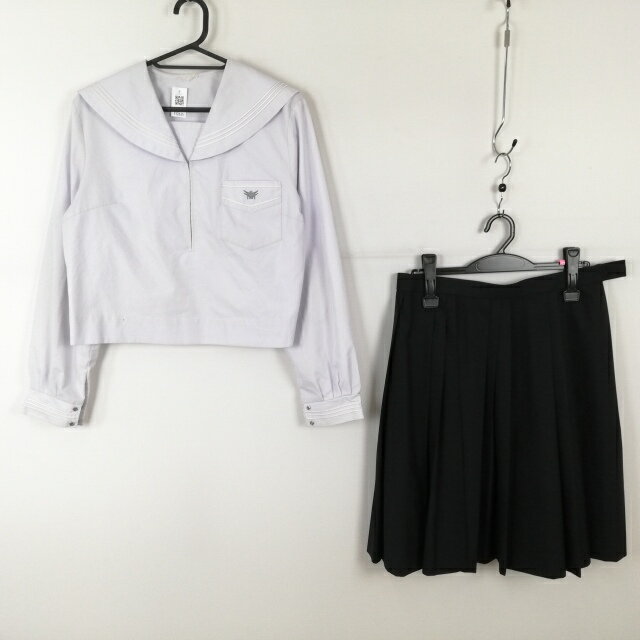 セーラー服 スカート 上下2点セット 大きいサイズ 中間服 白3本線 女子 学生服 兵庫小野高校 白 制服 中古 ランクC EY2635
