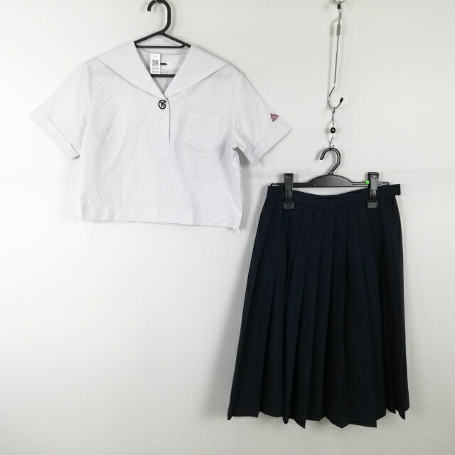 セーラー服 スカート 上下2点セット カンコー 夏物 女子 学生服 鹿児島玉龍中学高校 白 制服 中古 ランクC EY2638