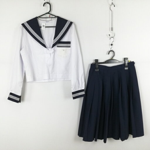 セーラー服 スカート 上下2点セット 160A 大きいサイズ 中間服 白3本線 女子 学生服 高知日高中学 白 制服 中古 ランクC EY7922 セーラー服 スカート 上下2点セット 160A 大きいサイズ 中間服 白3本線 女子 学生服 高知日高中学 白 制服 中古 ランクC EY7922