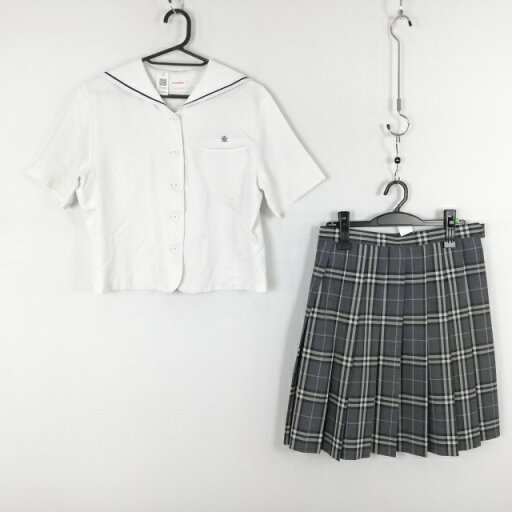 セーラー服 チェックスカート 上下2点セット カンコー 夏物 青1本線 女子 学生服 福岡北筑高校 白 制服 中古 ランクC EY7923 セーラー服 チェックスカート 上下2点セット カンコー 夏物 青1本線 女子 学生服 福岡北筑高校 白 制服 中古 ランクC EY7923