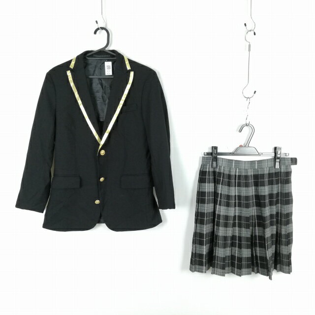 コスプレ ブレザー チェックスカート 上下2点セット XS 女子 学生服 中学 高校 黒 制服 中古 GM1407