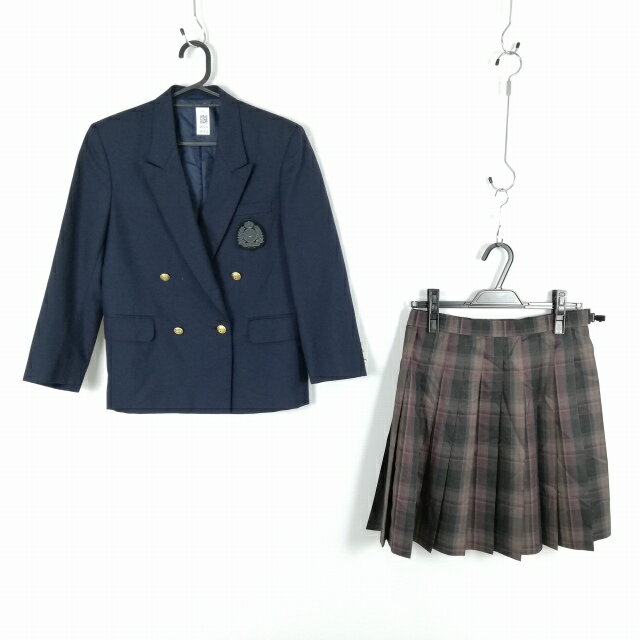コスプレ ブレザー チェックスカート 上下2点セット M 女子 学生服 中学 高校 紺 制服 中古 GM1416