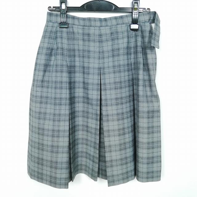 スクールスカート 冬物 w63-丈56 チェック 中学 高校 プリーツ 学生服 制服 女子 中古 HK3984