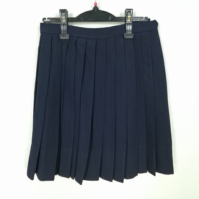 スクールスカート 冬物 w63-丈48 紺 中学 高校 プリーツ 学生服 制服 女子 中古 HK5215