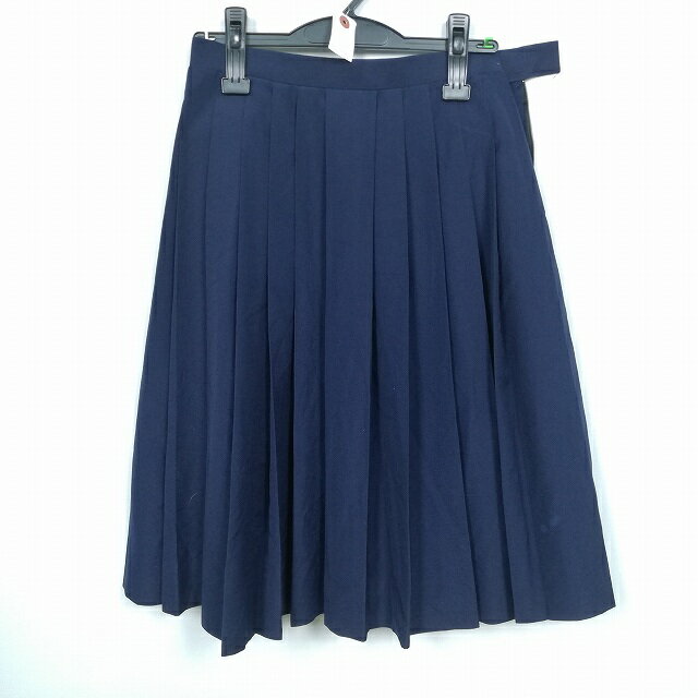 スクールスカート 夏物 w66-丈62 紺 中学 高校 プリーツ 学生服 制服 女子 中古 HK5635