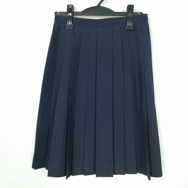 スクールスカート 夏物 w60-丈57 紺 中学 高校 プリーツ 学生服 制服 女子 中古 HK6956