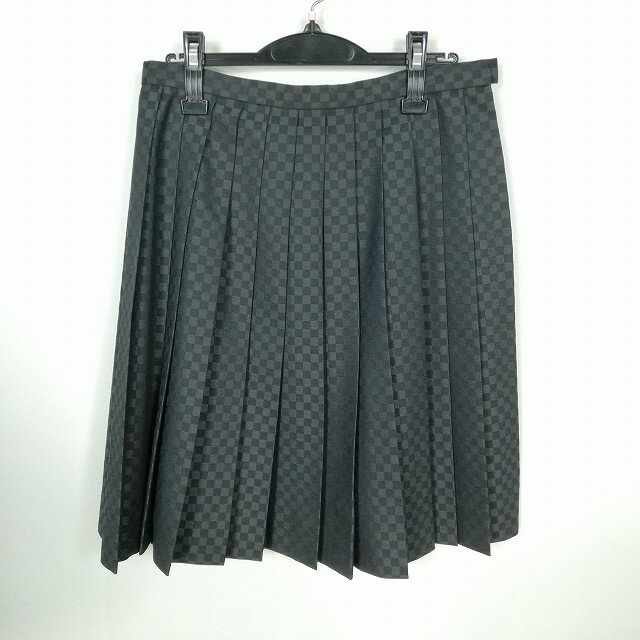 スクールスカート 大きいサイズ 冬物 w72-丈57 チェック 中学 高校 プリーツ 学生服 制服 女子 中古 HK8653