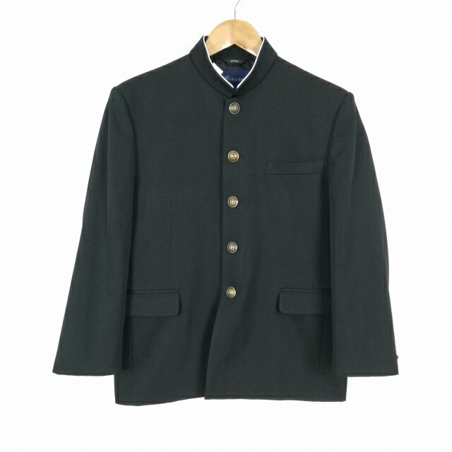 学生服 学ラン 165A 男子 トンボ 上着 丸洗い可 ウール混 ラウンドカラー カシドス 黒 中古 ランクC a3 JJ6685