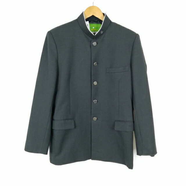 学生服 学ラン 175A 男子 上着 ウール混 学校指定制服 ラウンドカラー サージ グレー 中古 ランクC a3 JJ6689