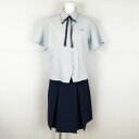 ブラウス スカート 紐タイ 上下3点セット M 夏物 女子 学生服 宮崎旭進学園宮崎第一中学高校 水色 制服 中古 ランクC NA3049