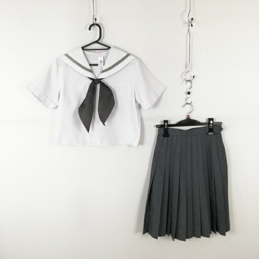 セーラー服 スカート スカーフ 上下3点セット L 夏物 グレー1本線 女子 学生服 中学 高校 白 制服 中古 ランクB NA4093 セーラー服 スカート スカーフ 上下3点セット L 夏物 グレー1本線 女子 学生服 中学 高校 白 制服 中古 ランクB NA4093